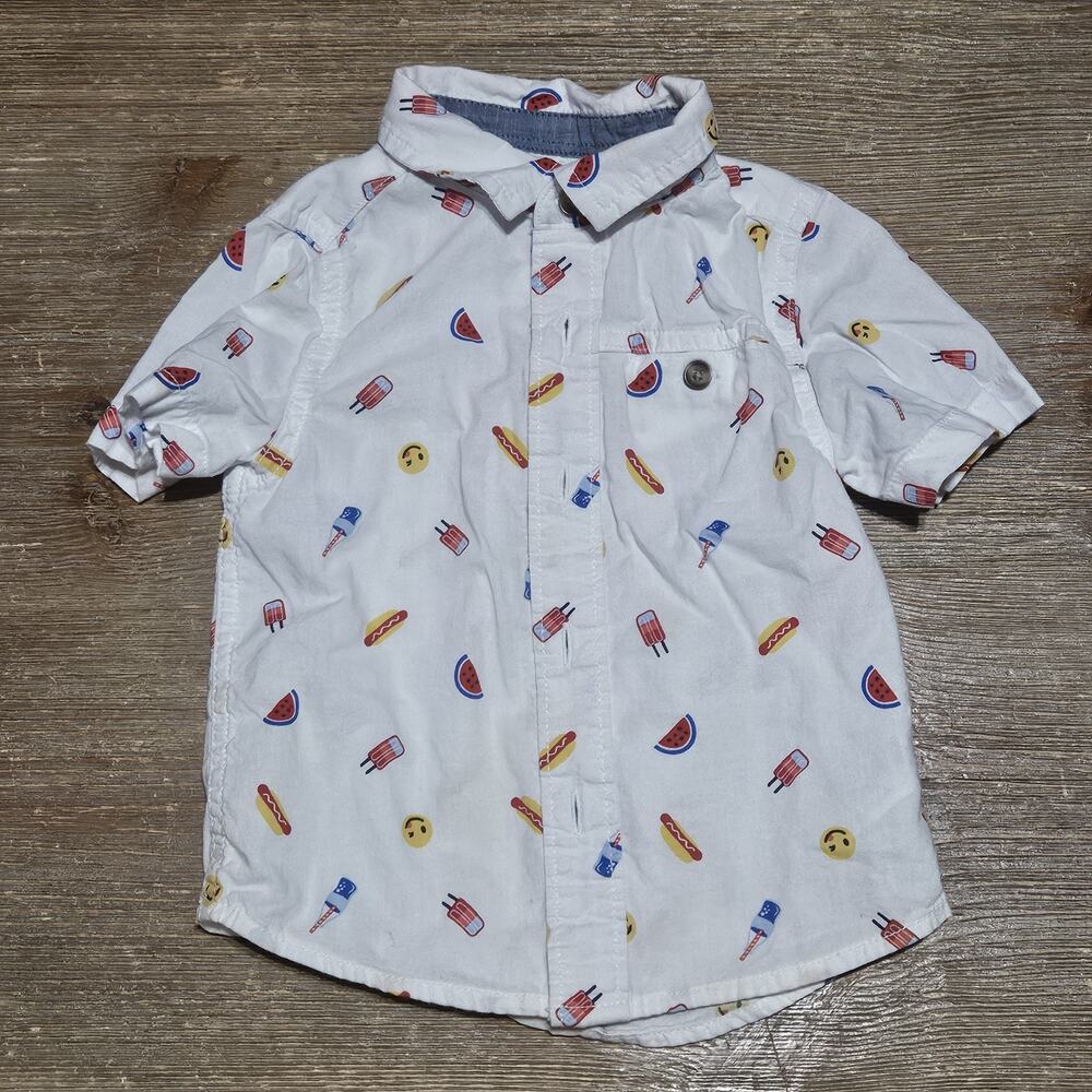 Cat & Jack 18M White Summer Food Print Button-Up Shirt